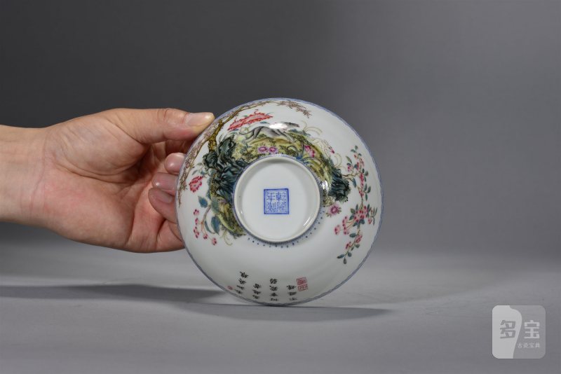 民国 乾隆粉彩花卉薄胎碗 - 图5